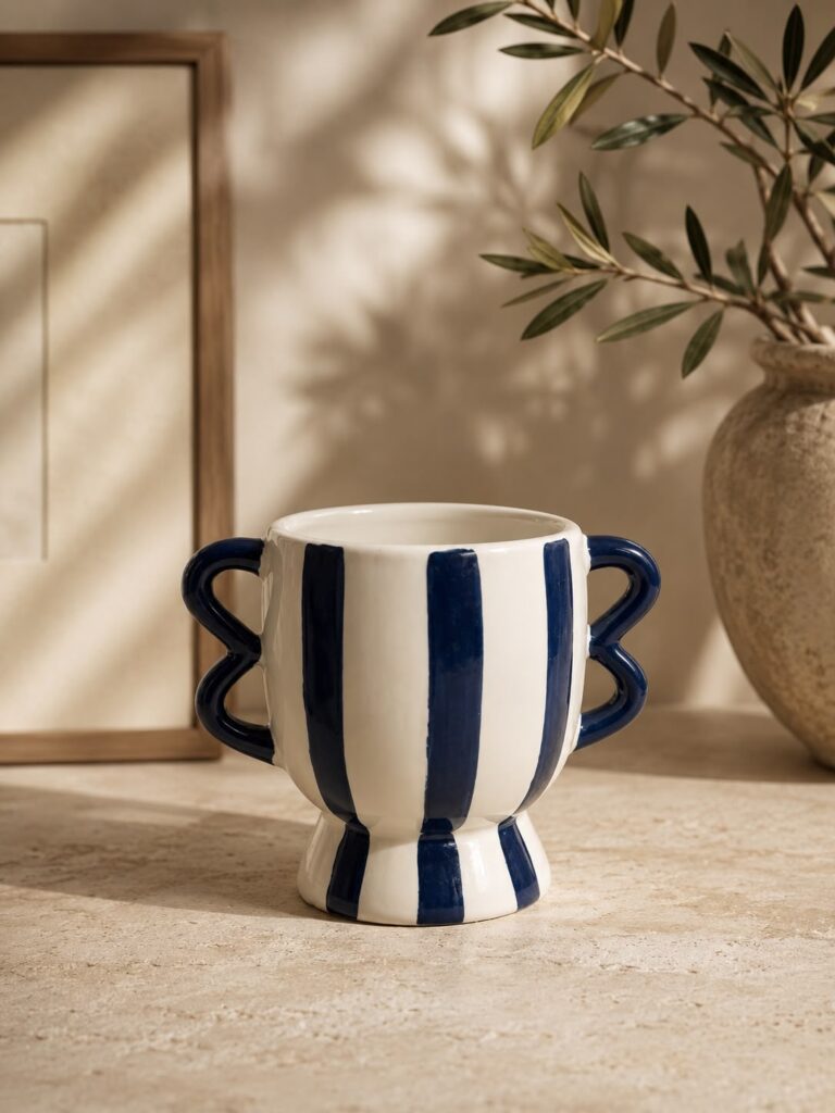 Vazo porcelan me dy doreza blu anash